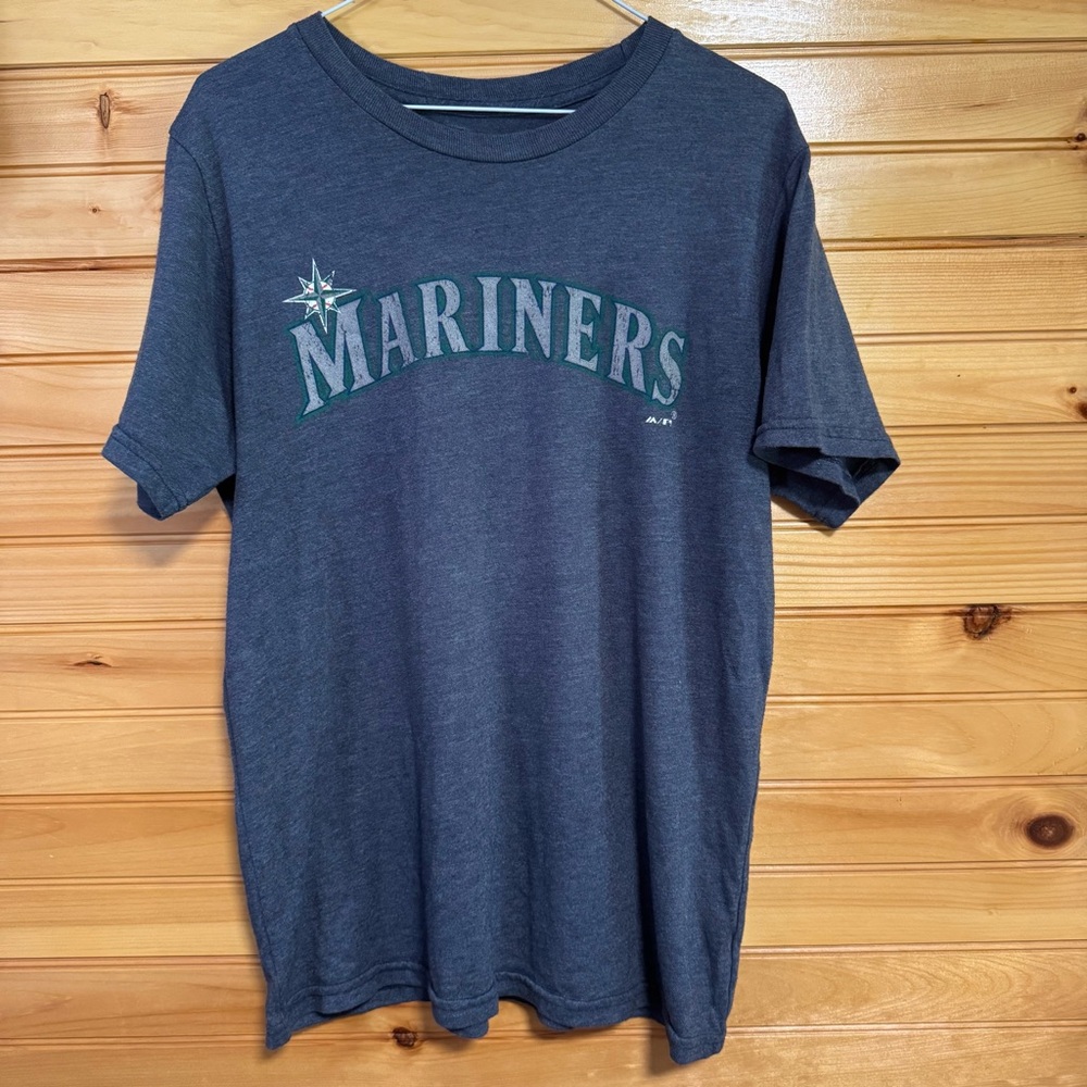 Majestic Threads Seattle Mariners #24 Griffey Grey Blue T-Shirt Medium